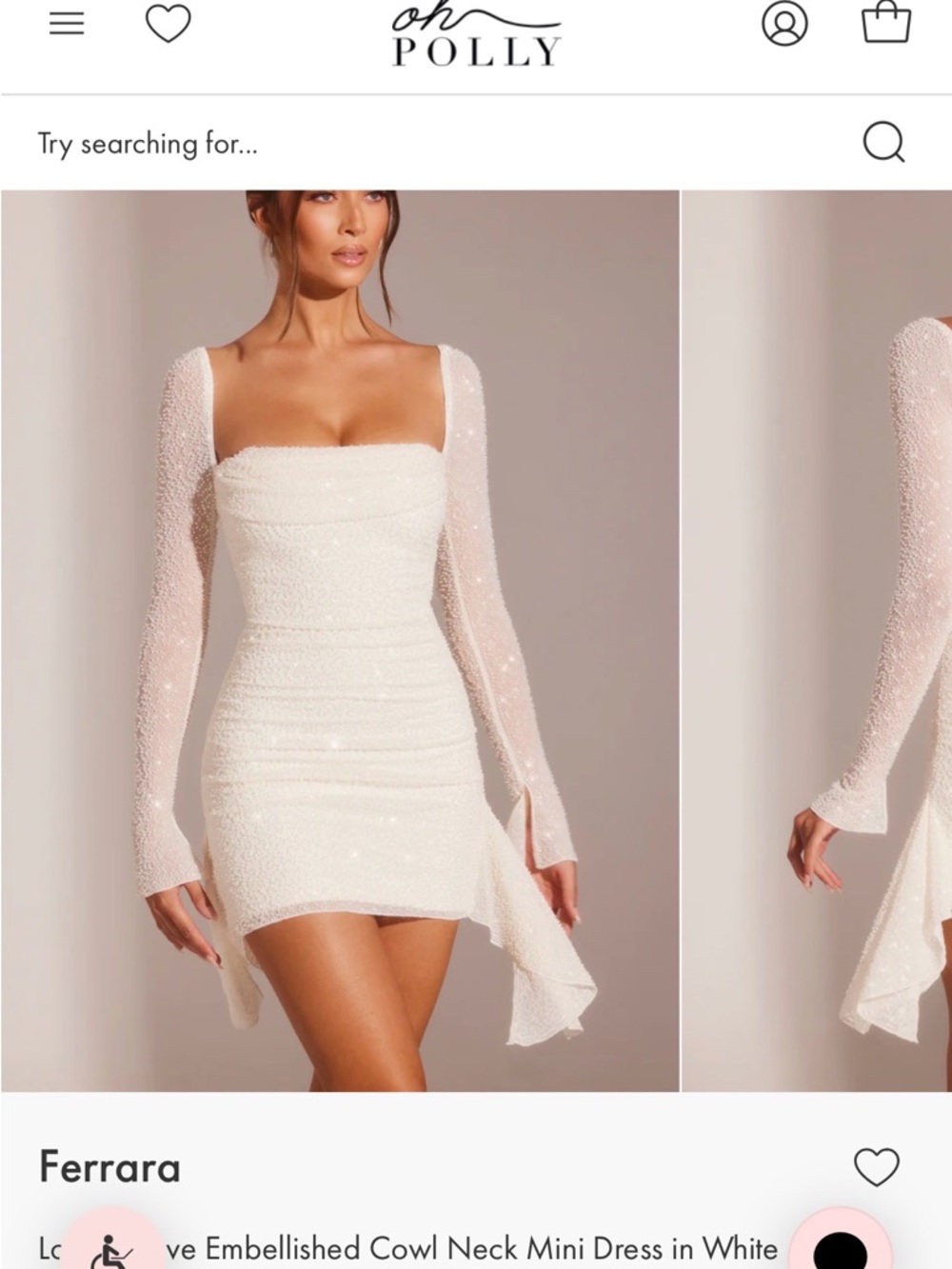 Oh Polly NWT Ferrara White Embellished Cowl Neck Long Sleeve Mini Dress